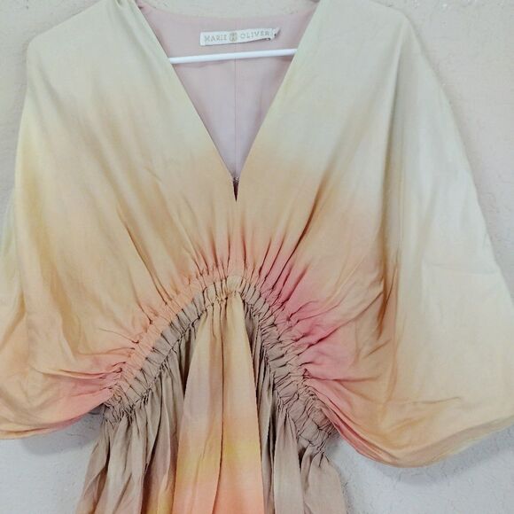 Marie Oliver Midi Caftan Sz S Silk Ombre In Sunrise Resort Boho Vacation - Picture 4 of 8
